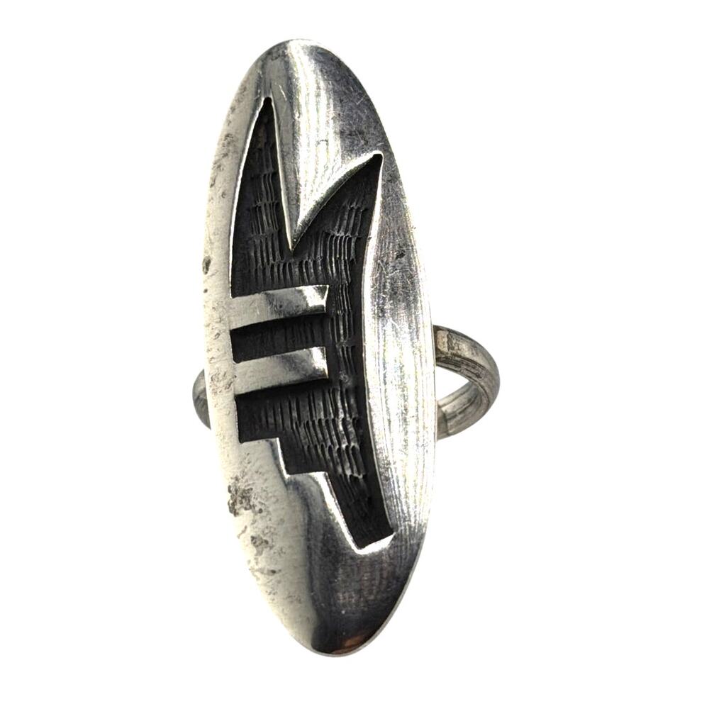 Sterling Silver Hopi Overlay Geometric Ring 8.5